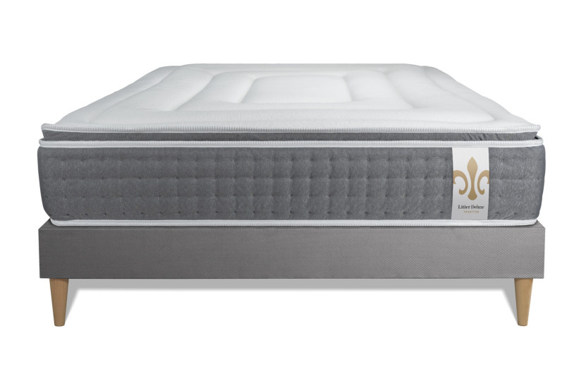 Ensemble Matelas Sommier 200x200 cm - Sommier Gris (en kit) - Vingt-Six PLUS