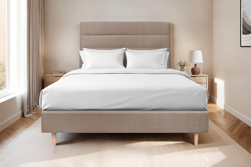 Tête de lit 140 cm Lignes - Tissu Velours Taupe
