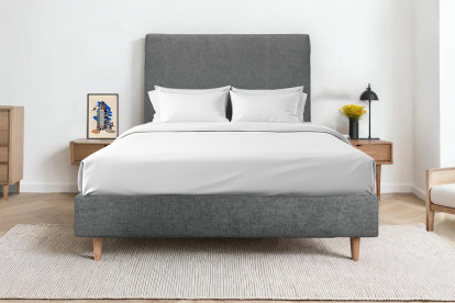 Tête de lit 135 cm Tapissée - Tissu Toile Natté Gris Anthracite