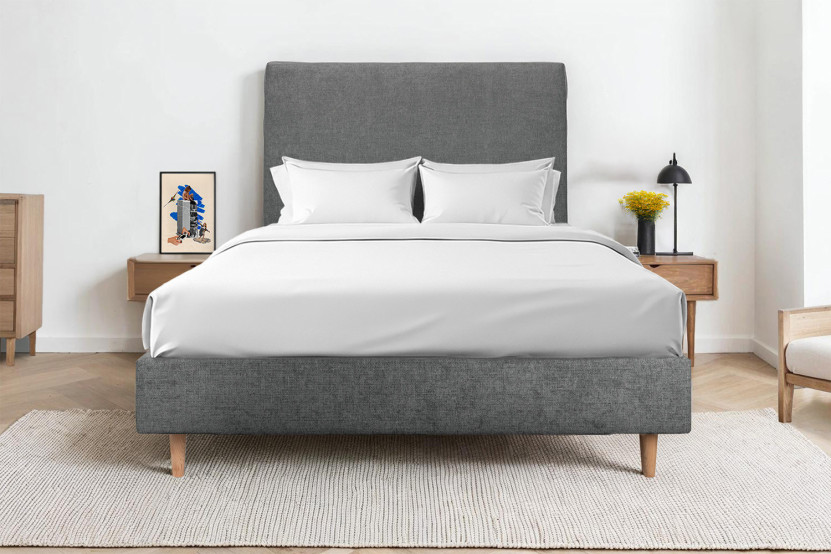 Tête de lit 135 cm Tapissée - Tissu Toile Natté Gris Anthracite