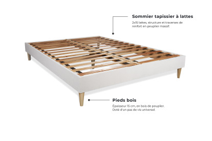 Pack lit complet 180x200 cm - Matelas + Sommier Blanc (en kit) + 2 oreillers + Couette - Vingt-Six