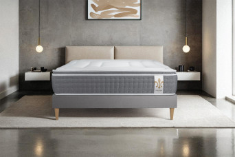 Ensemble Matelas Sommier 140x190 cm - Sommier Gris (déjà monté) - Vingt-Six PLUS