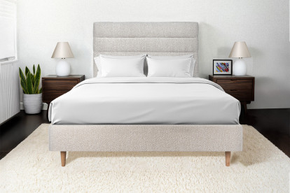Tête de lit 180 cm Lignes - Tissu Bouclette Beige Clair
