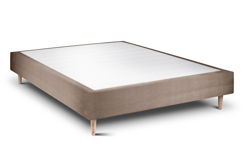 Sommier Tapissier 135x190 cm - H35 cm - Velours - Taupe