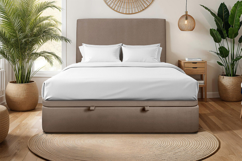 Sommier Coffre 140x200 cm - Velours - Taupe