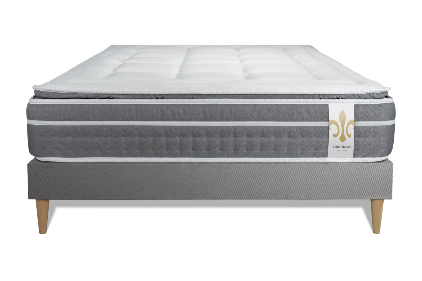 Ensemble Matelas Sommier 140x190 cm - Sommier Gris (en kit) - Trente PLUS
