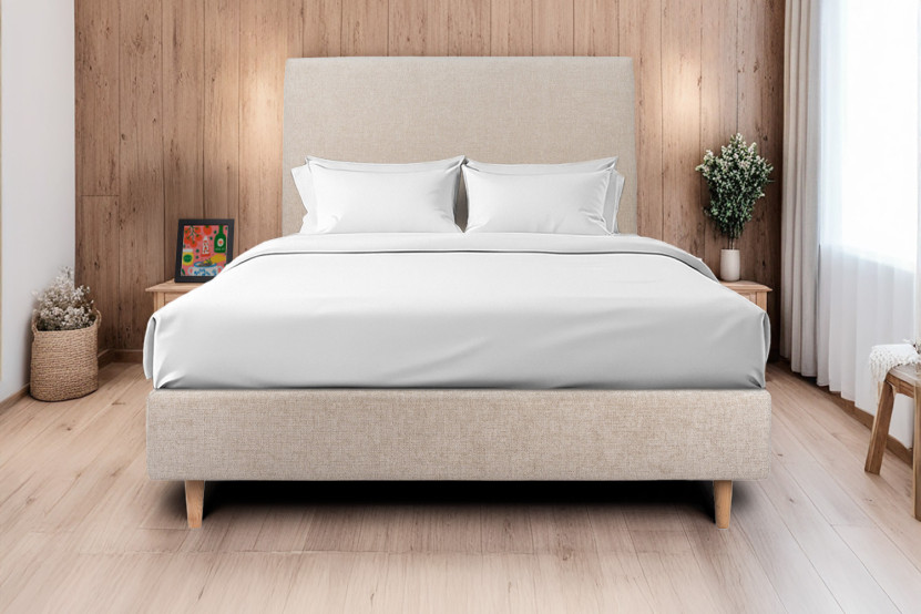 Tête de lit 135 cm Tapissée - Tissu Toile Natté Beige Brun