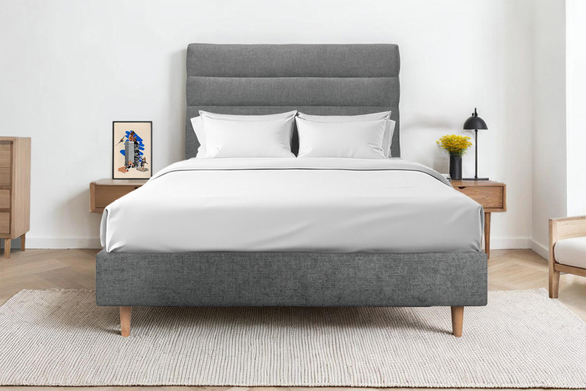 Tête de lit 150 cm Lignes - Tissu Toile Natté Gris Anthracite