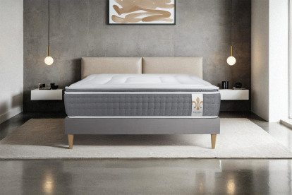 Ensemble Matelas Sommier 160x200 cm - Sommier Gris (en kit) - Vingt-Six PLUS