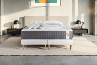 Pack lit complet 200x200 cm - Matelas + 2 Sommiers Blancs + 2 oreillers + Couette - Vingt-Six