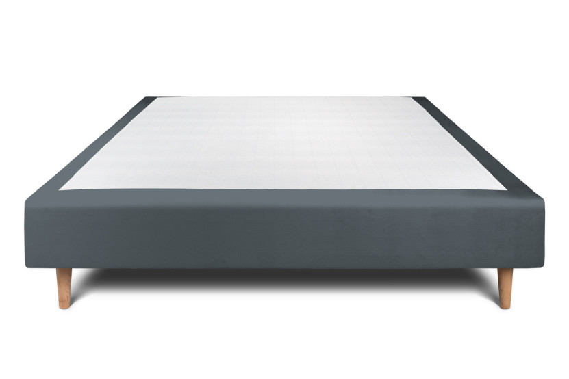 Sommier Tapissier 140x190 cm - H35 cm - Velours - Gris anthracite