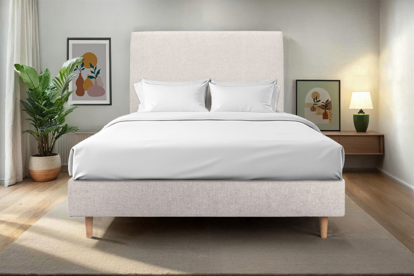 Tête de lit 135 cm Tapissée - Tissu Toile Natté Beige Clair