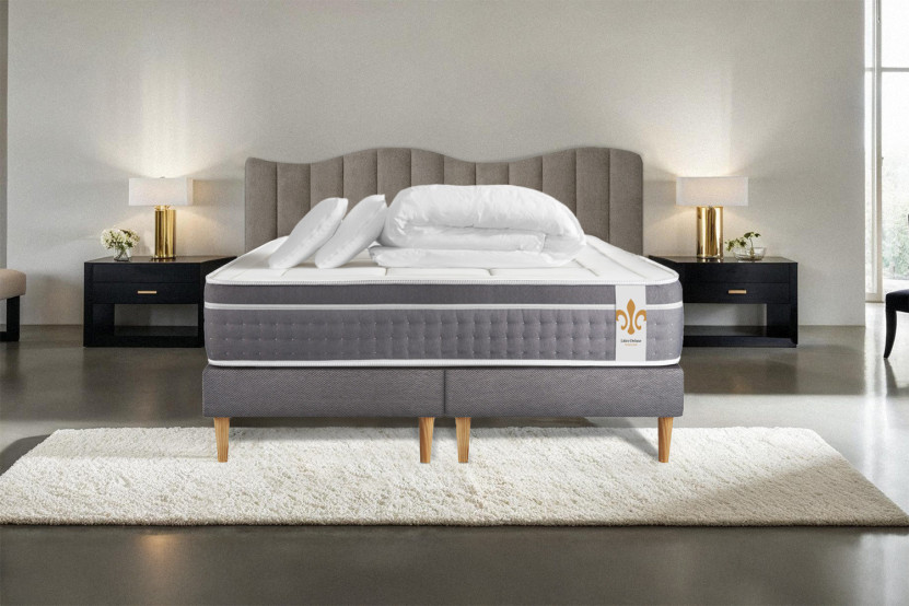 Pack lit complet 160x200 cm - Matelas + 2 Sommiers Gris + 2 oreillers + Couette - Trente