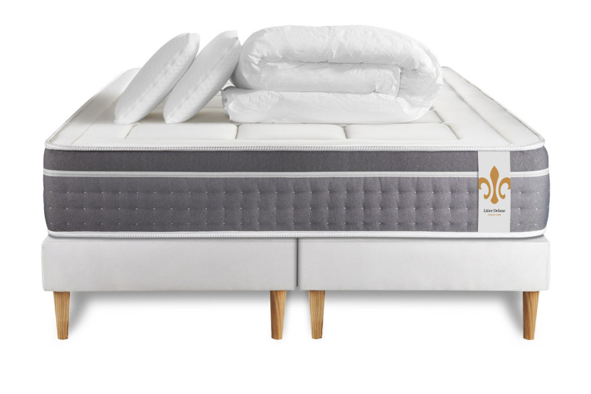 Pack lit complet 160x200 cm - Matelas + 2 Sommiers Blancs + 2 oreillers + Couette - Trente