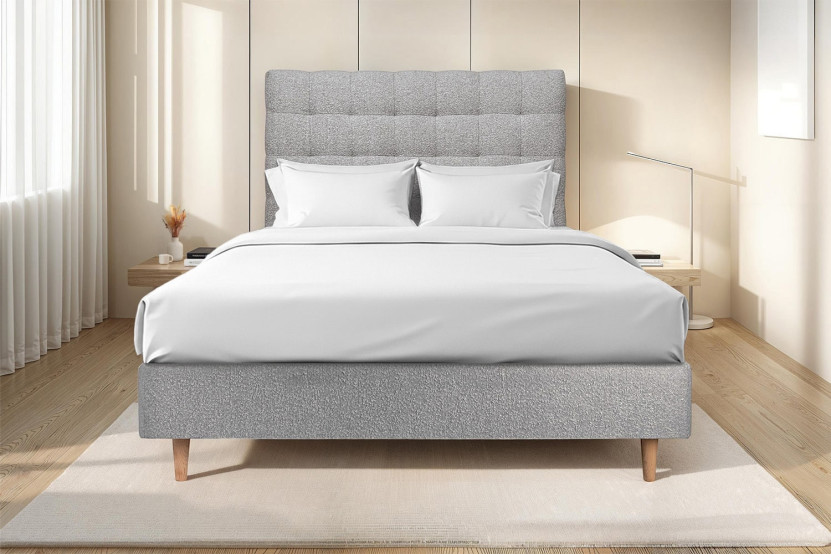 Tête de lit 135 cm Capitonnée - Tissu Bouclette Gris