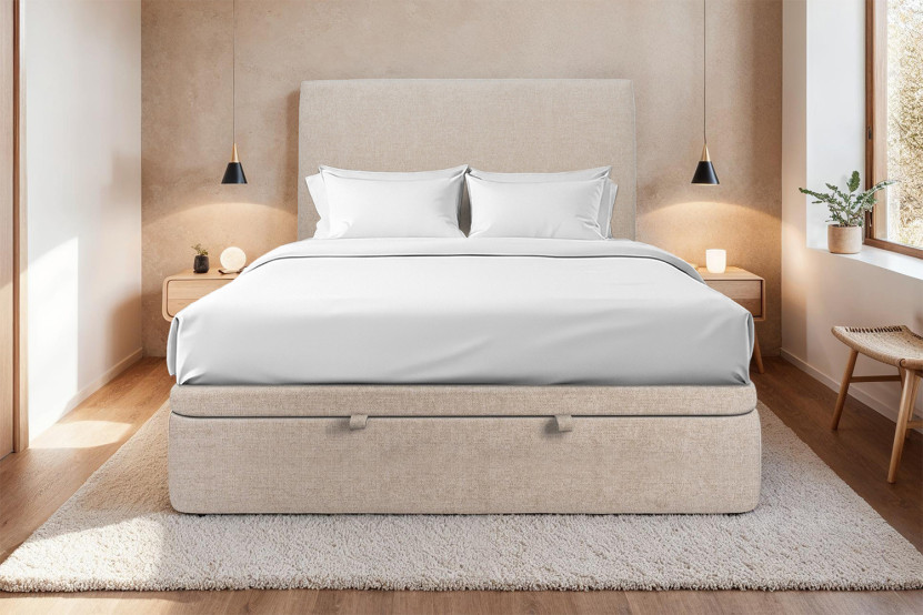 Sommier Coffre 160x200 cm - Toile nattée  - Beige brun