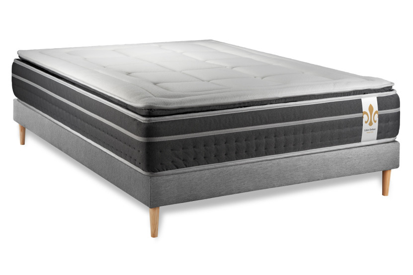 Ensemble Matelas Sommier 140x190 cm - Sommier Gris (déjà monté) - Trente PLUS