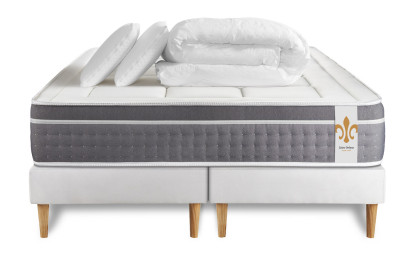 Pack lit complet 180x200 cm - Matelas + 2 Sommiers Blancs + 2 oreillers + Couette - Trente
