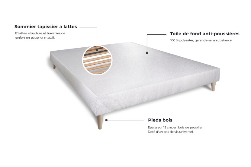 Pack lit complet 140x190 cm - Matelas + Sommier Blanc + 2 oreillers + Couette - Vingt-Quatre PLUS