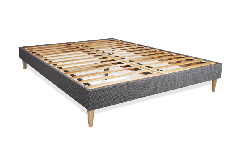 Pack lit complet 140x190 cm - Matelas + Sommier Gris (en kit) + 2 oreillers + Couette - Vingt-Quatre
