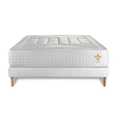 Ensemble Matelas Sommier 140x190 cm - Sommier Blanc (déjà monté) - Vingt-Quatre