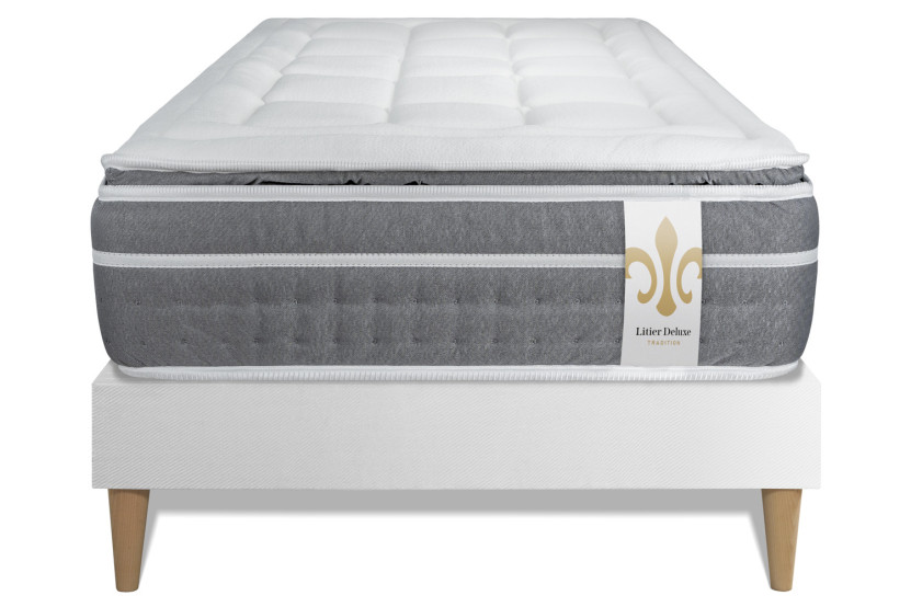 Ensemble Matelas Sommier 90x190 cm - Sommier Blanc (déjà monté) - Trente PLUS