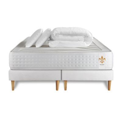 Pack lit complet 160x200 cm - Matelas + 2 Sommiers Blancs + 2 oreillers + Couette - Vingt-Quatre