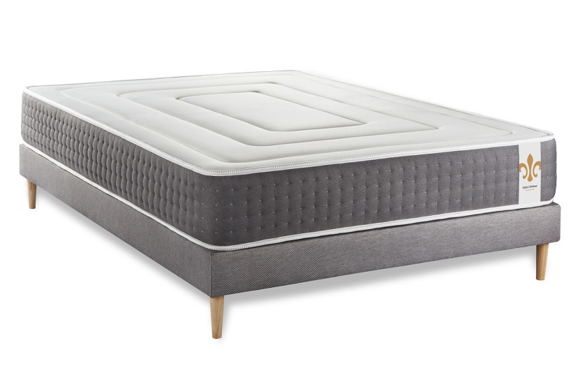 Ensemble Matelas Sommier 140x190 cm - Sommier Gris (en kit) - Vingt-Six