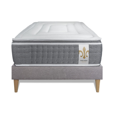 Ensemble Matelas Sommier 90x200 cm - Sommier Gris (en kit) - Vingt-Six PLUS