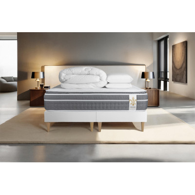 Pack lit complet 180x200 cm - Matelas + 2 Sommiers Blancs + 2 oreillers + Couette - Trente PLUS