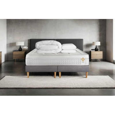Pack lit complet 180x200 cm - Matelas + 2 Sommiers Gris + 2 oreillers + Couette - Vingt-Huit