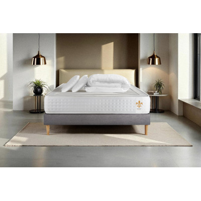 Pack lit complet 140x200 cm - Matelas + Sommier Gris + 2 oreillers + Couette - Vingt-Quatre