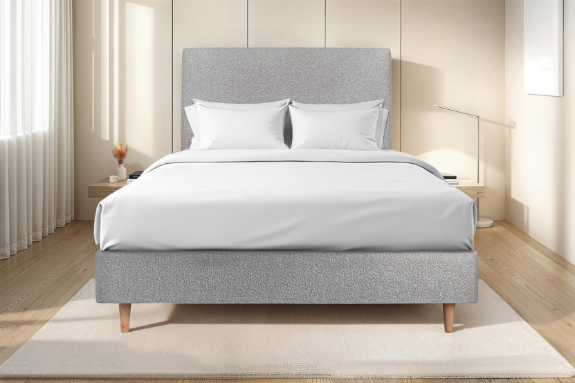 Tête de lit 135 cm Tapissée - Tissu Bouclette Gris