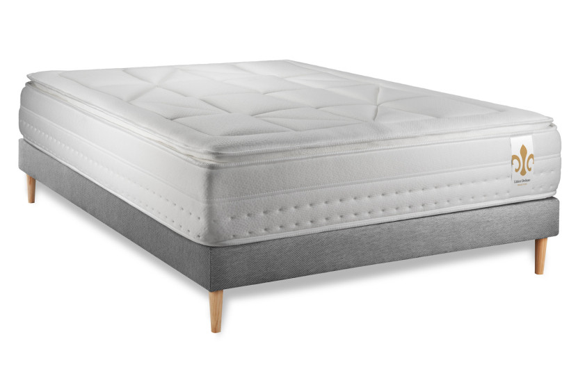 Ensemble Matelas Sommier 140x190 cm - Sommier Gris (déjà monté) - Vingt-Huit PLUS