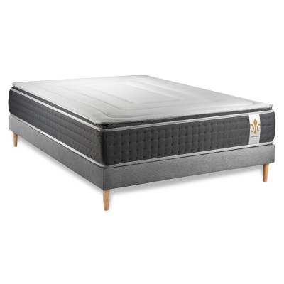 Ensemble Matelas Sommier 160x200 cm - Sommier Gris (déjà monté) - Vingt-Six PLUS