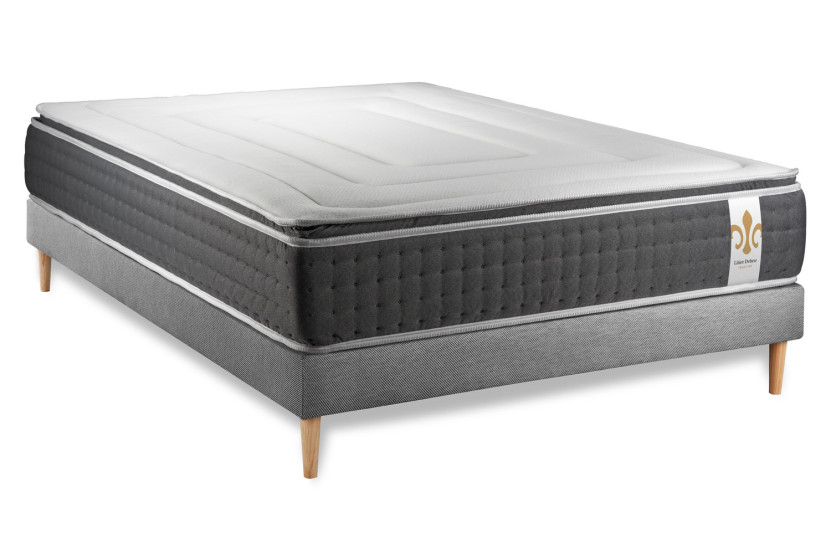 Ensemble Matelas Sommier 160x200 cm - Sommier Gris (déjà monté) - Vingt-Six PLUS