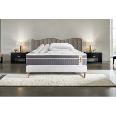Pack lit complet 160x200 cm - Matelas + Sommier Blanc + 2 oreillers + Couette - Trente