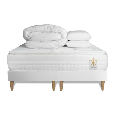 Pack lit complet 200x200 cm - Matelas + 2 Sommiers Blancs + 2 oreillers + Couette - Vingt-Huit PLUS