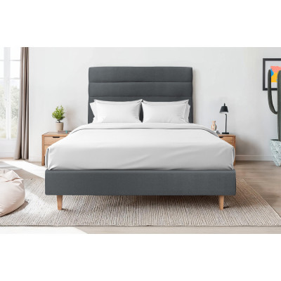 Tête de lit 200 cm Lignes - Tissu Velours Gris Anthracite