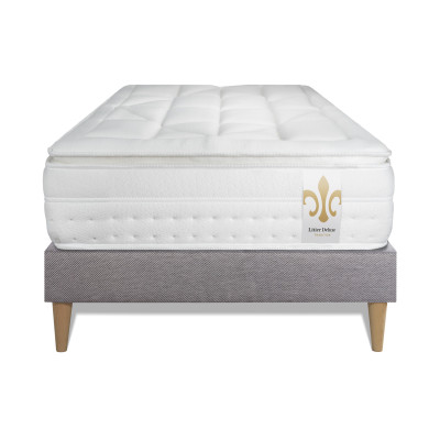 Ensemble Matelas Sommier 90x200 cm - Sommier Gris (en kit) - Vingt-Huit PLUS