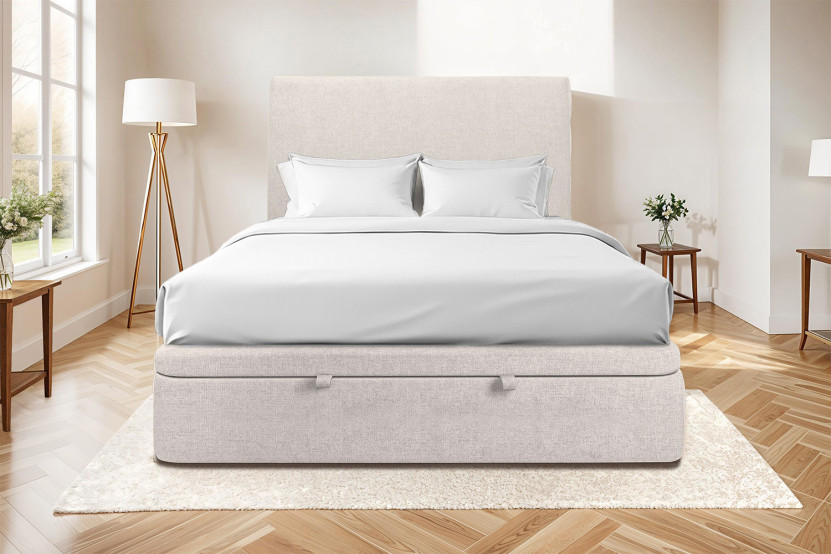 Sommier Coffre 180x200 cm - Toile nattée  - Beige clair