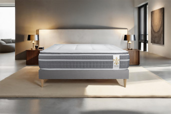 Ensemble Matelas Sommier 140x190 cm - Sommier Gris (déjà monté) - Trente PLUS
