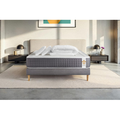 Pack lit complet 160x200 cm - Matelas + Sommier Blanc + 2 oreillers + Couette - Vingt-Six