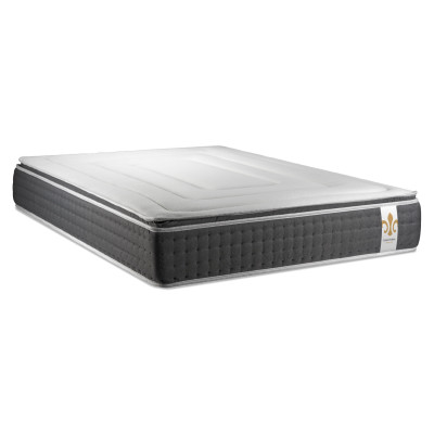 Pack lit complet 200x200 cm - Matelas + Sommier Blanc (en kit) + 2 oreillers + Couette - Vingt-Six PLUS