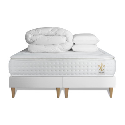 Pack lit complet 180x200 cm - Matelas + 2 Sommiers Blancs + 2 oreillers + Couette - Vingt-Quatre PLUS