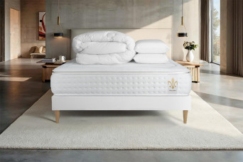 Pack lit complet 140x190 cm - Matelas + Sommier Blanc + 2 oreillers + Couette - Vingt-Quatre PLUS