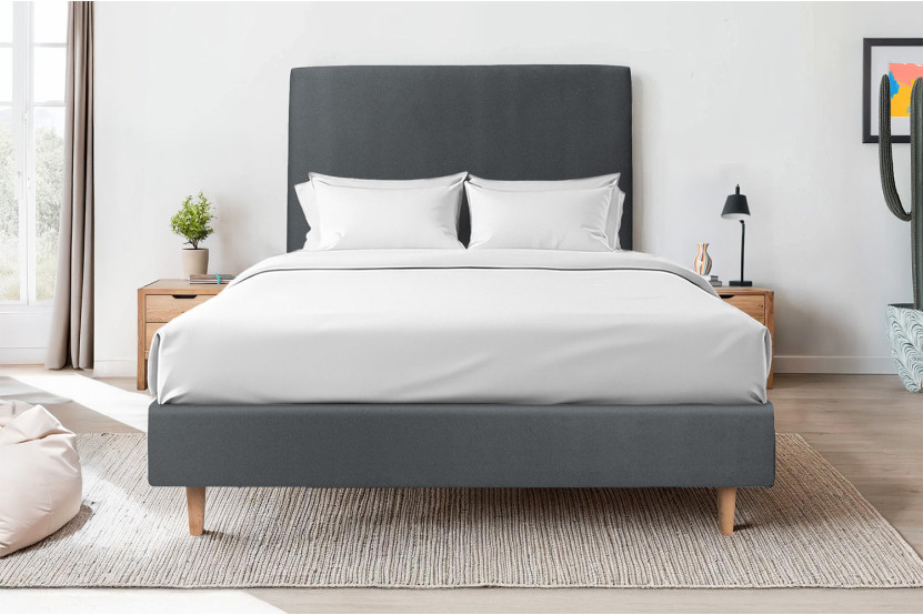 Sommier Tapissier 135x190 cm - H35 cm - Velours - Gris anthracite