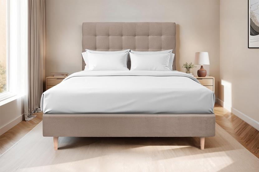 Tête de lit 135 cm Capitonnée - Tissu Velours Taupe