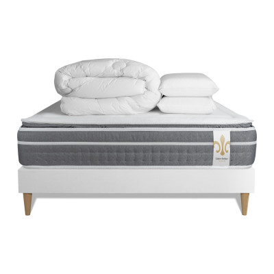 Pack lit complet 140x200 cm - Matelas + Sommier Blanc + 2 oreillers + Couette - Trente PLUS
