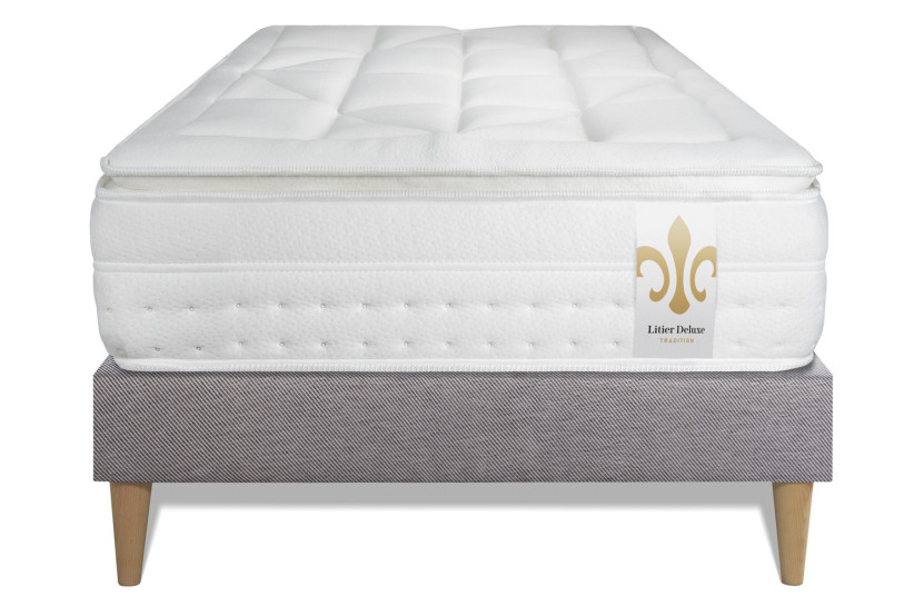 Ensemble Matelas Sommier 90x190 cm - Sommier Gris (en kit) - Vingt-Huit PLUS